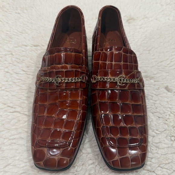 New Christian Louboutin Mj Croc Embossed Loafer 50 Block Heel Acajou Sz 38 US 8 - Picture 4 of 13